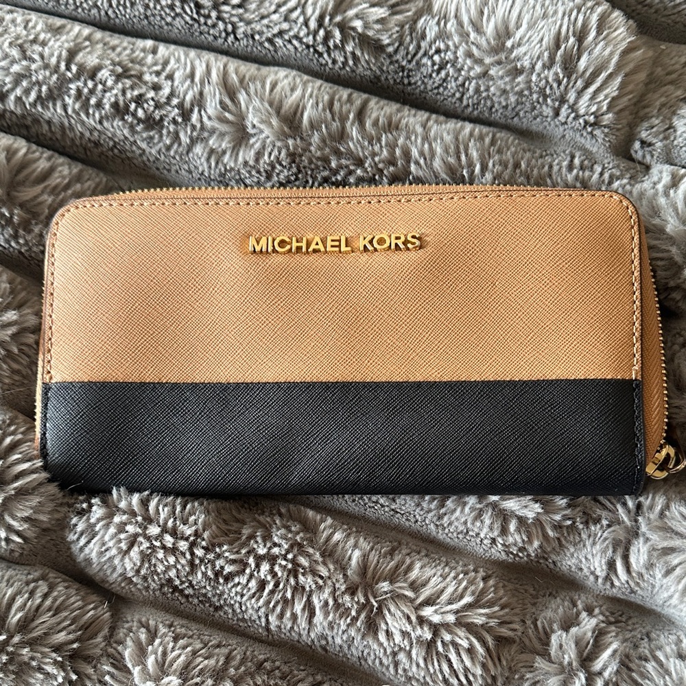 Michael Kors Two-Tone Wallet in Tan and Black